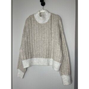 Sincerely Jules Mock Neck Sweater Oatmeal White Ribbed Knit Pullover Size M